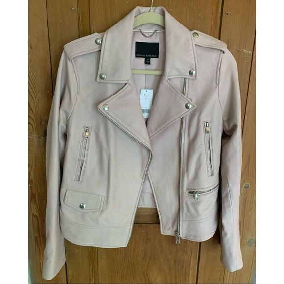 Banana Republic blush light pink leather moto jacket NWT - Picture 1 of 12